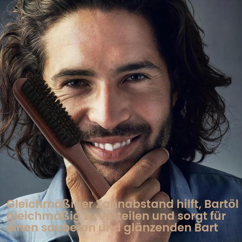 Boar Bristle Beard Brush, High-Quality Wooden Handle, Beard and Moustache