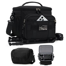 IGOLUMON Mochila para Cámara Fotográfica Divisores Desmontables Bolsa Tácticas para Cámara DSLR/SLR/Mirrorless Soporte para Trípode Impermeable Mochila Camara Compatible con Canon Nikon Sony, Negro