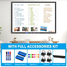 H-Qprobd 48"x36" Magnetic White Board Dry Erase Wall Mount Whiteboard - Office Home Classrooms White Board Hanging Writing Board with Black Aluminum Frame