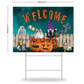 Welcome Pumpkin Gnome Cat Yard Signs Spider Web Graveyard Lawn Sign with Stakes Ghost Haunt 12x18in Weatherproof Garden Signs for Outdoor Pathway Holiday Party Yard Decor