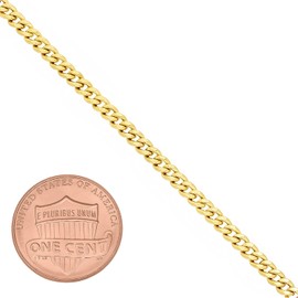 3mm Polished 14k Yellow Gold Plated Flat Cuban Link Curb Chain Necklace, 22 inches