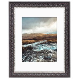 Golden State Art, 11x14 Photo Frame with White Mat for 8x10 Picture & Real Glass for Wall Display - Home or Office Classic Design (Black Silver Burgundy with Ornate Molding)