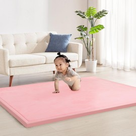 ACOMOPACK Baby Play Mat for Floor 1.3" Thick Memory Foam Play Mat 59"×71" Tummy Time Mat Playpen Mat with Non-Slip Bottom for Living Room,Nursery,Soft Velvet Crawling Mat for Kids,Infants（Pink）