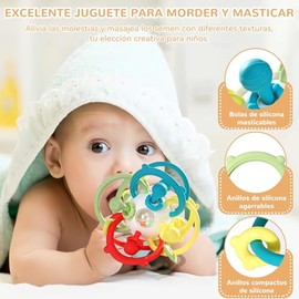 Sonajero Masticar Juguetes, Goma Dental Montessori Juguetes,Juguetes Sensoriales Y Estimulacion Temprana, Juguetes Educativos Para Niños Que Estimulan La Mente Y Las Manos De Los Más Pequeños (Blanco)