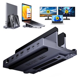 PC Stand Docking Station 2 HDMI: QUUGE 6-in-1 USB Dock, Vertical HDMI 2 Ports, 4K@60Hz, 2 Screen Output, USB-C Hub, Stand Type, PD Compatible, 85W Rapid Charging, 2 x USB 3.0, 5Gbps Data Transfer