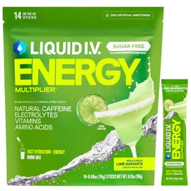Liquid I.V.® Hydration Multiplier Sugar-Free + Energy - Lime Margarita Mocktail | Electrolyte Powder Drink Mix | 1 Pack (14 Servings)