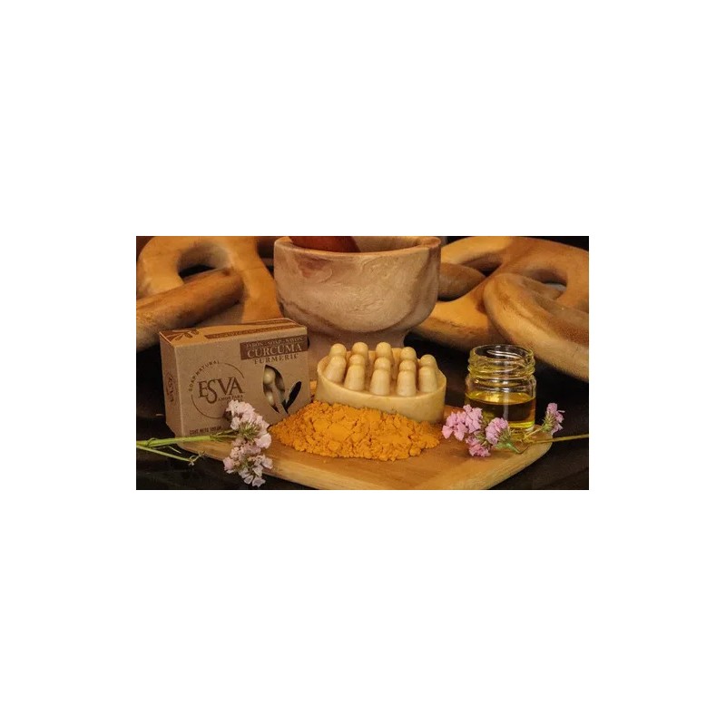 Jabones masaje de Cúrcuma-Jengibre-aceite de Oliva y de Coco, Esva