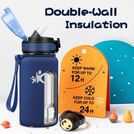 KollyKolla Thermos Flask, 500 ml, Water Bottle with Straw, Thermos Flask, BPA-Free, Leak-Proof Insulated Flask, Double-Walled, Stainless Steel Water Bottle for Boys, Girls, Nursery, School