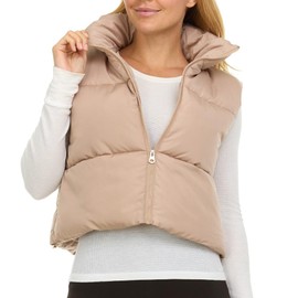 Jessica Simpson Cropped Puffer Vest Women, Sleeveless Women’s Outerwear Vests