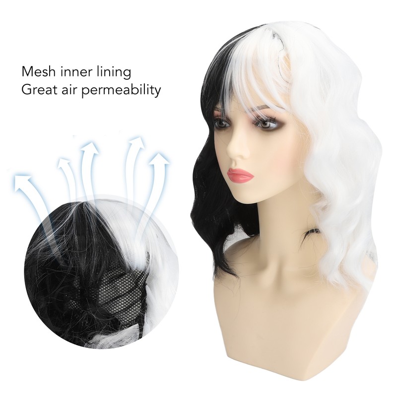 Black and White Short Curly Wig Women Cosplay Party Shoulder