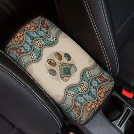 Suobstales Boho Paw Print Car Center Console Armrest Cover Seat Box Mat Auto Decorations Fit Most Vehicle SUV Truck Sedan