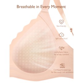 COMFELIE Wireless Bra Seamless Bra for Women Breathable Comfort Support Everyday Bralettes Bra with Scallop Edges Oyster Pink Medium