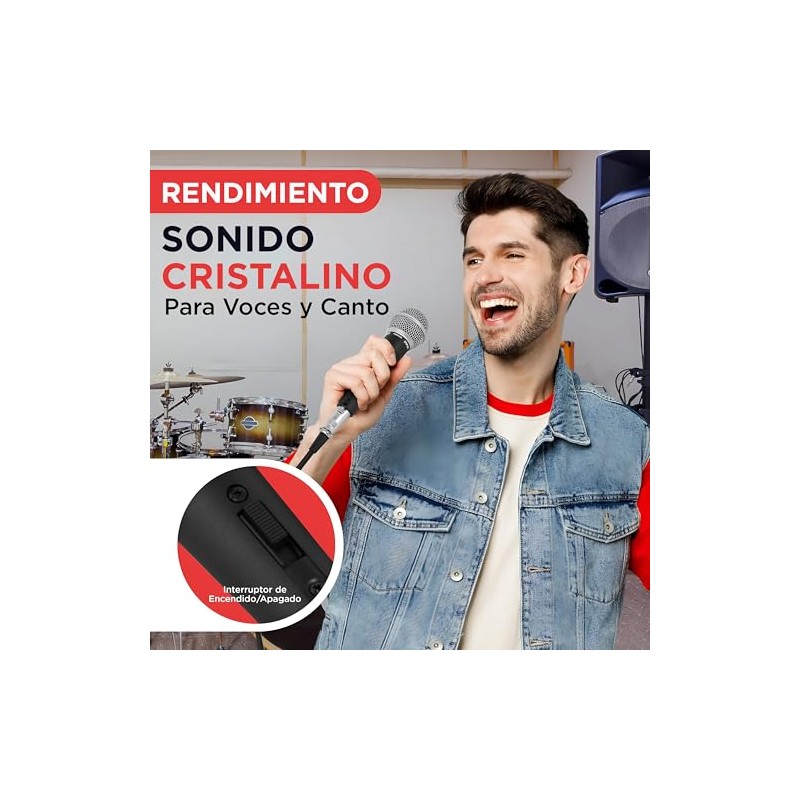 Pyle - Micrófono vocal dinámico profesional, micrófono de mano unidireccional