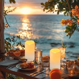 AVEKI 2 Pack Outdoor Waterproof Flameless Candles, Flickering Flameless Pillar Candles with Remote and Timer, Elictric Led Candles Battery Operated Home Decor for Party Garden Porch Weddings (2 Pcs)