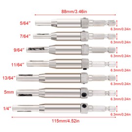 ChgImposs Centering Drill 7 Pcs Self Centering Drill Bit Set 1/4" Hex Shank, 5/64" to 1/4" Drill Bit Suitable for Woodworking Window Door Hinge Quick Change, Silver