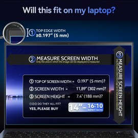 Magnetic Laptop Privacy Screen 14 Inch for 16:10 Computer Monitor, 14" Removable Anti Glare Protector Blue Light Filter Shield Film Compatible with Lenovo/Hp/Dell/Acer/Asus/Thinkpad/Envy/Xps/Toshiba