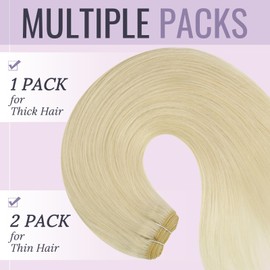 fshine Platinum Blonde Sew in Hair Extensions Real Human Hair 18 Inch 100g Blonde Weft Hair Extensions Straight Hair Weave Hair Extensions Bundles Human Hair Full Head