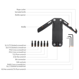 HONZIN Multitools 6 in 1 Folding Multitool, Pocket Size EDC Multi Tool with Rope Cutter, Bottle Opener, Screwdriver, SIM Card Pin, Camping Stainless Steel Multitools with Nylon Pouch, Gifts for Men