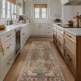 BEIMO Runner Rugs for Hallway 2x6 Machine Washable Runners, Vintage Retro Floral Medallion Runners for Kitchen Entryway Bathroom, Low Pile Lightweight Thin Chenille Non Slip Runner Rug, Warm Brown