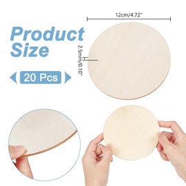 NBEADS Pack of 20 Wooden Unfinished Round Circles, 12 cm Round Wooden Discs Simple Natural Blank Wooden Discs for Pyrography Painting Craft Sign Plaque and Home Christmas Decoration