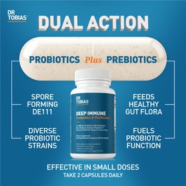 Dr. Tobias Deep Immune Probiotics & Prebiotics, Dual Action Digestion & Immune Support with PreforPro Prebiotics & Delayed Release Spore Forming Probiotics for Women & Men, 60 Capsules, 30 Servings
