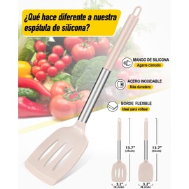 U Chef Set de 2 Espátulas de Cocina de Silicona Ranuradas Antiadherentes y Resistentes al calor, Sin BPA, Utensilios de cocina para Cocinar Hornear y Mezclar (Beige)