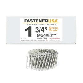 1-3/4" x .093 RING 316 STAINLESS COIL NAILS 15 DEGREE WIRE 1.8M JobPak