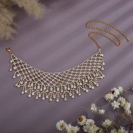 YERTTER Dainity Full Rhinestone Chunky Chain Diamond Gold Chain Collar Statement Tassel Crystal Choker Necklace Adjustable for Party Music Bar Women Girls （Gold 1）