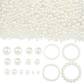 QINJIEJIE Pack of 1500 White Beads, 5 Different Sizes, White Craft Beads for Threading, Round Beads, Loose Beads for Jewellery Making, DIY Jewellery Making, Bracelets, Necklaces and Vase Fillers