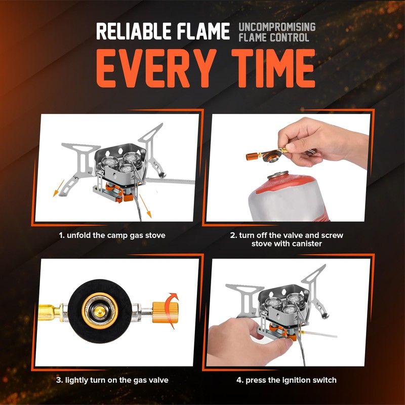 5000W Camping Stove, Backpacking Windproof Camp Stove with Piezo Ignition