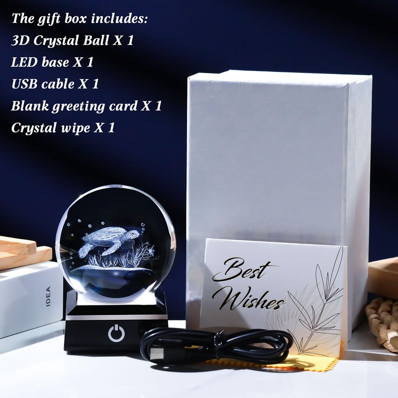 Enjinkail 3D Crystal Ball Sea Turtle Gifts for Women Men