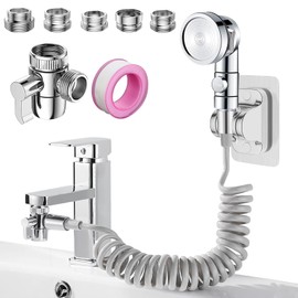 Roscid Sink Faucet Sprayer Attachment Set, Kitchen Bathroom Pet Bathing Shower Head with 9.8ft Hose and G1/2 / M22 / M24 / M26 / M28 Faucet Adapters, Hair Washing, Dog Shower