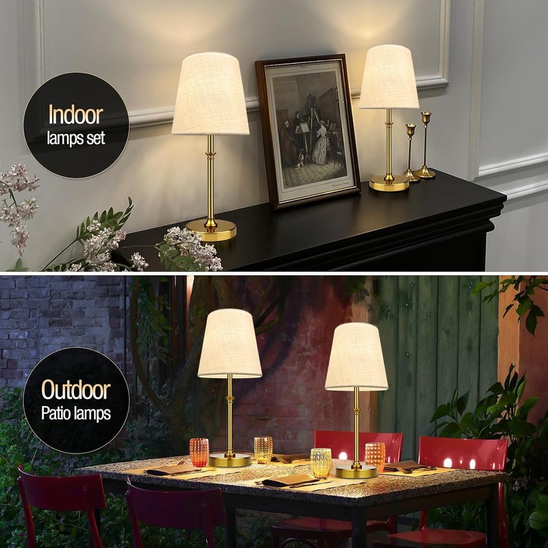 BLUEYE Cordless Table Lamps,Remote Control,5200mAh,No Flicker,2700K-6000K,Rechargeable Bulb,50W Equivalent,Retro Style,Fabric Shade,Battery