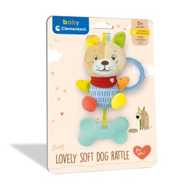 Clementoni 17443 Lovely Dog Rattle Toddler Plush Spring Infant Newborn Stuffed Toys Gift 3 Months 100% Washable Multicoloured Medio