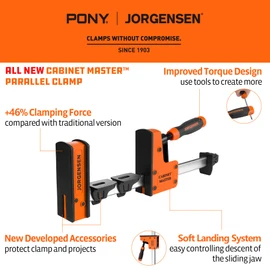 JORGENSEN 12-Inch Parallel Bar Clamp, Heavy-Duty Cabinet Master Clamp for Woodworking Glue-Up, 2200 lbs Force, Quick Release, Spreader Function, 2-Pack