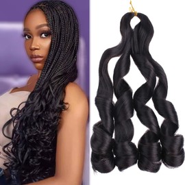 Xtrend 8 Packs French Curly Braiding Hair 22 Inch Pre Stretched Bouncy Loose Wavy Braiding Hair Hair Yaki Texture Synthetic Box Braids Braiding Hair For Women Nature Black Hair Extensions（22 Inch，1B#)