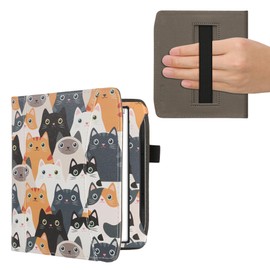 kwmobile Flip Case Compatible with Pocketbook Era/Era Colour - Front Compartment Hand Strap - Cats Orange Black White