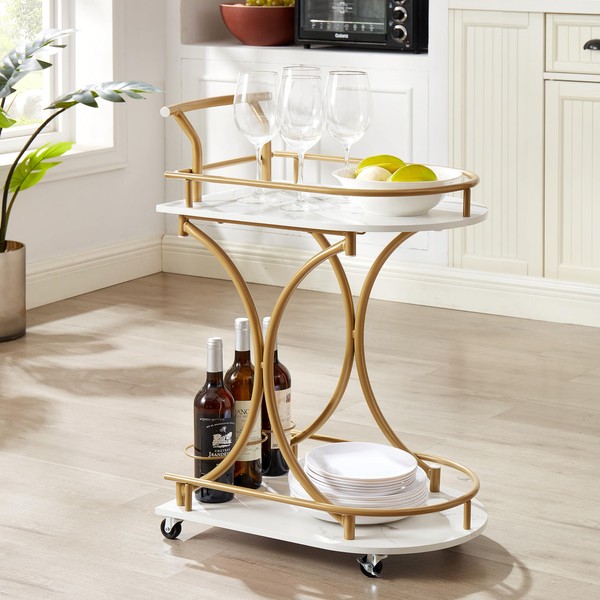 ZJMTOCYU Elegant 2-Tier Bar Cart for Entertaining, Industrial Style with