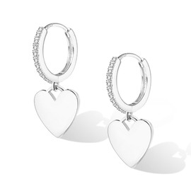 ASH'S CHOICE Silver 925 Women's Earrings, 14K Gold Earrings, Dupes Small Hoop Earrings with Ball Heart Pendant Drop Earrings Silver 925 Earrings Hanging Thick Lightweight Chunky Water Drop Earrings,