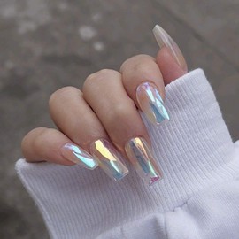 Brishow Coffin False Nails Short Fake Nails Glaze Acrylic Full Cover Stick on Nails False Nail 24pcs for Women and Girls