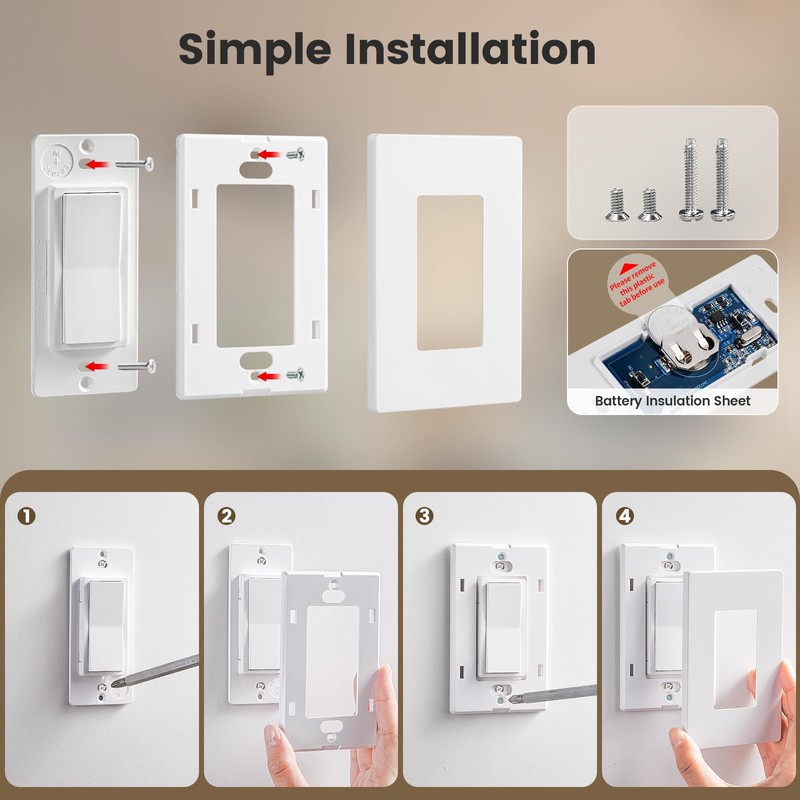 SURAIELEC 3 Way Wireless Light Switch, Remote Control Outlet, Decorator