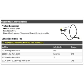 Marketplace Auto Parts - Clutch Master Cylinder and Cylinder Assembly - Compatible with 2004-2008 Dodge Ram 2500 GAS