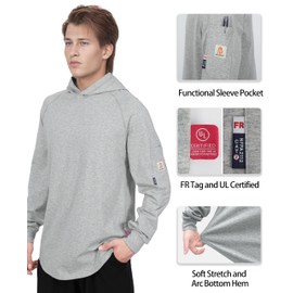 BOCOMAL FR Hooded T Shirts Heather Series 6oz Flame Resistant NFPA2112 CAT2 Fire Retardant Hoodies Work Shirt