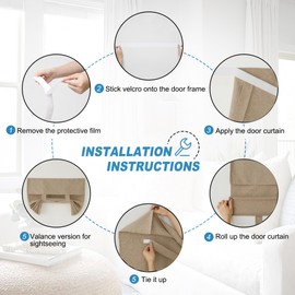 RYB HOME Linen Blended French Door Shades Self Adhesive, Privacy Room Darkening Glass Door Window Curtains for Kitchen Patio Sidelight Curtain Tie Up Shade, Wide 34 x Long 80 inch, 1 Pc, Mocha