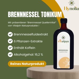 Vitalpin Hynolia Naturprodukte - Brennnessel Tonikum Drink 500 ml Glas - Pflanzen-Extrakt aus Brennnessel, Birkenblatt, L?wenzahn, Zinnkraut, Bitterorangen & Mate (Serie QuellenVital) Alkoholgehalt: 16,2%