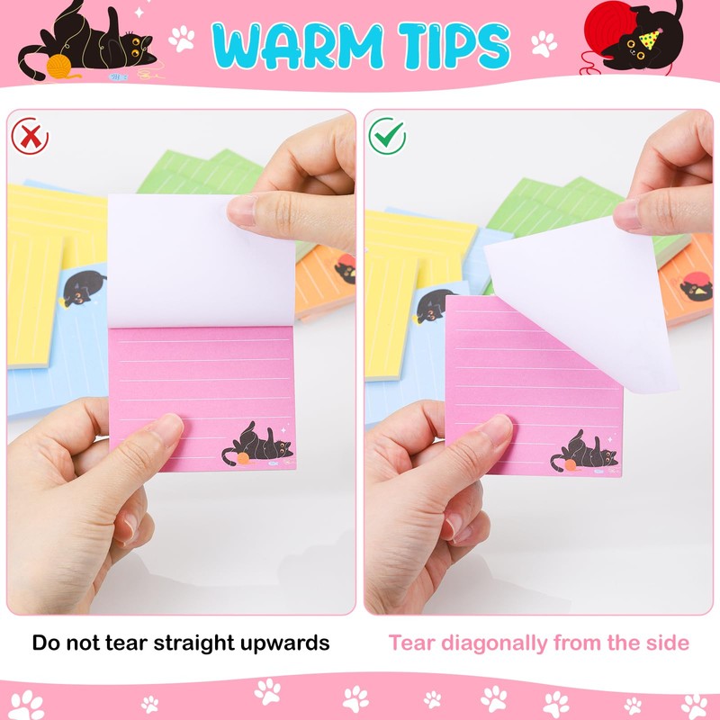 JIANTA 12 Pads Black Cat Sticky Notes, 3 x 3