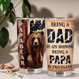 BECHUSKY Best Gifts For Dad - Fathers Day Gift For Dad Tumbler - Papa Gifts - Birthday Gifts For Dad - Papa Bear Tumbler Being A Dad Is An Honor Being A Papa Is Priceless Daddy Son Daughter Wife