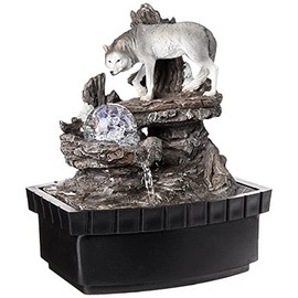 OK Lighting 10.25" H Wolf Table Fountain, Black