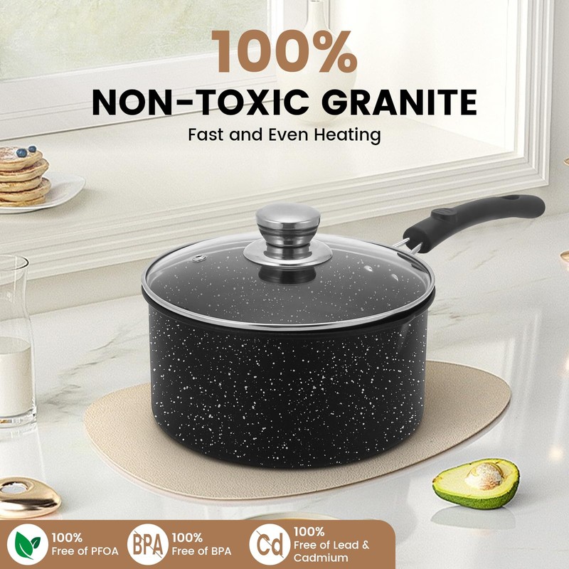 EABOSON Nonstick Saucepan with Lid, 1QT & 1.5QT & 2QT