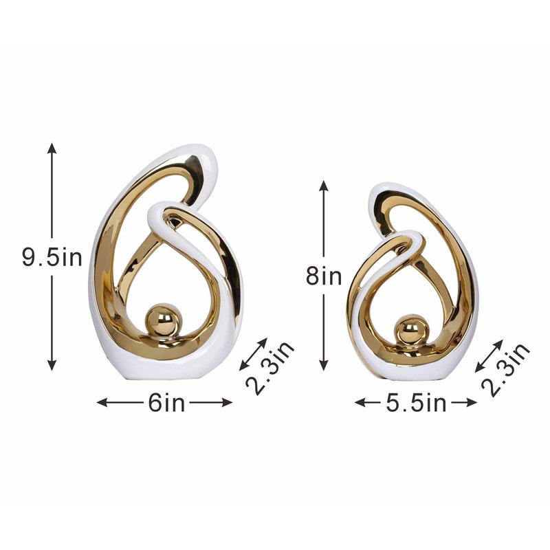 2 PCS White Gold Decor Accent Ceramic Statue White Mid
